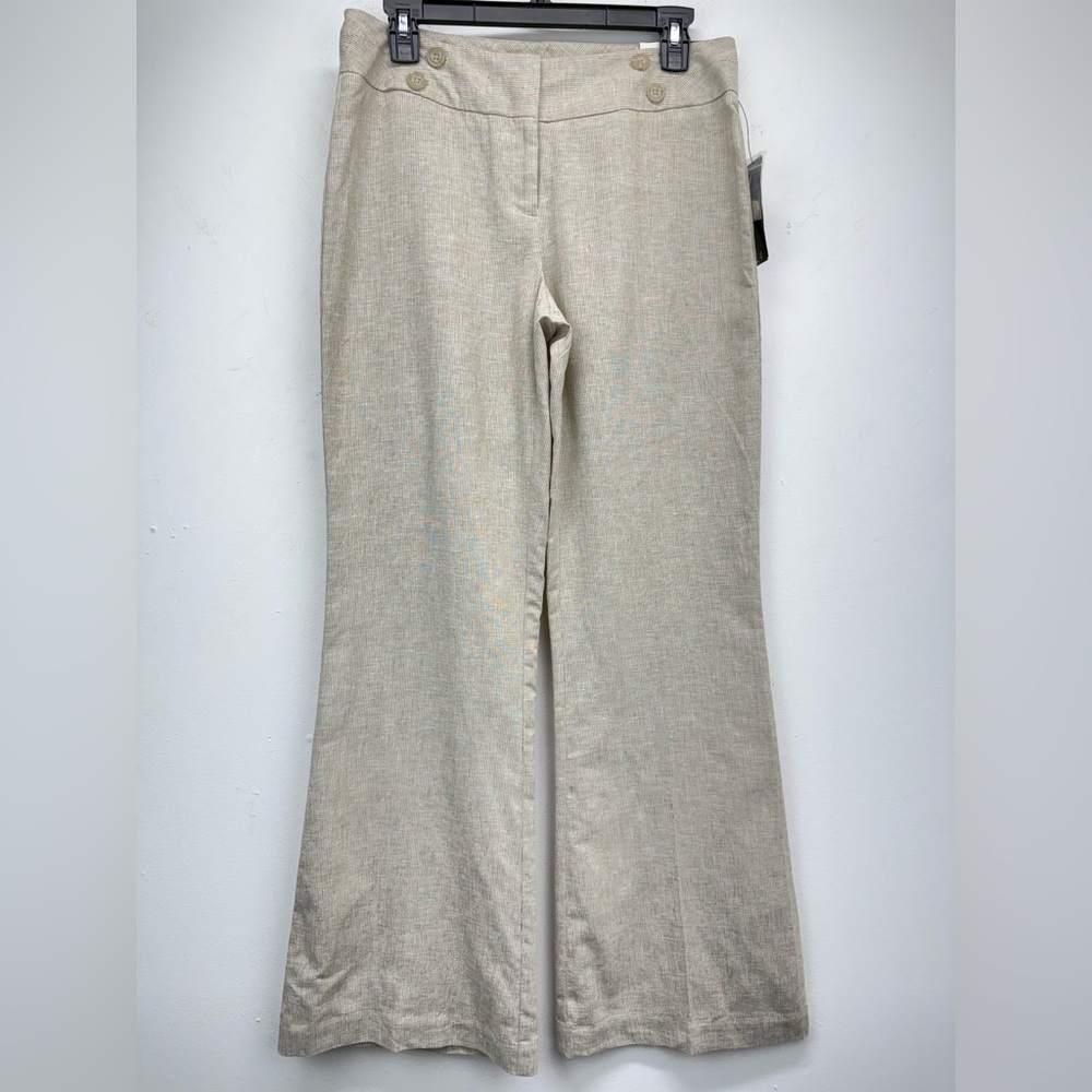 Worthington size 4 Women’s Heritage Khaki Linen Blend Pinstripe Career Pants